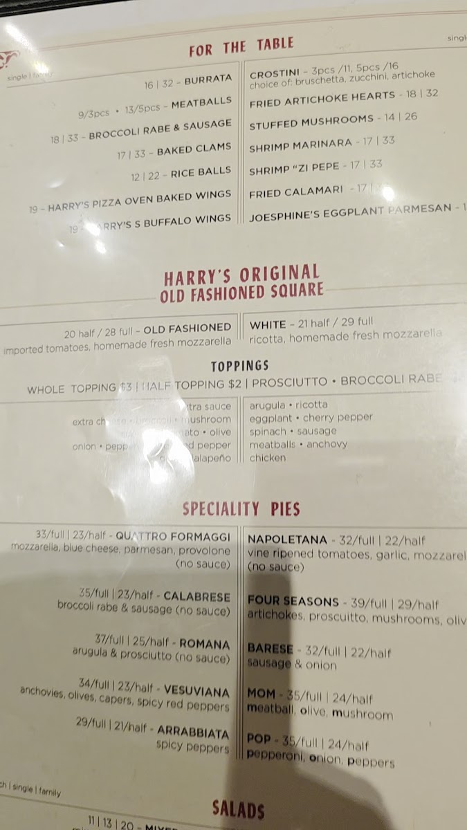 Harry's Italian Menu - Image 1